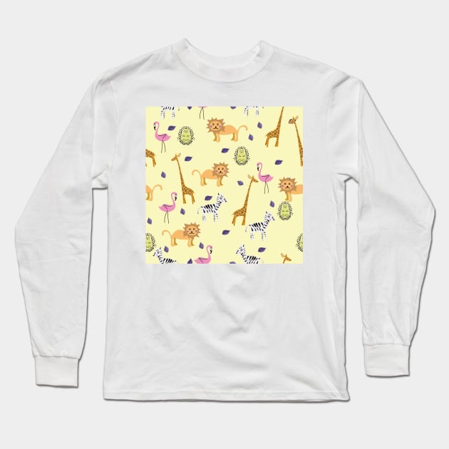 Cute African Animal Vector Pattern Seamless Long Sleeve T-Shirt by MichelMM